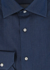 $600 Fiori Di Lusso Blue Solid Cotton Shirt - Full - (FDL3222514) - Parent