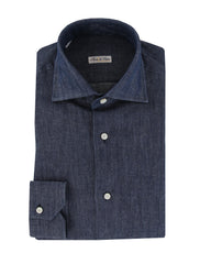 $600 Fiori Di Lusso Dark Blue Solid Cotton Shirt - Full - (FL715265) - Parent