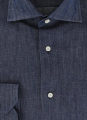 $600 Fiori Di Lusso Dark Blue Solid Cotton Shirt - Full - (FL715265) - Parent