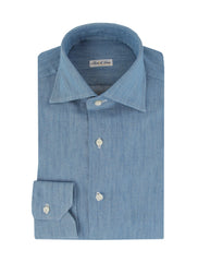 $600 Fiori Di Lusso Light Blue Solid Cotton Shirt - Full - (FL715266) - Parent