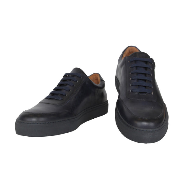 $600 Fiori Di Lusso Dark Blue Leather Sneakers - (FL911247) - Parent