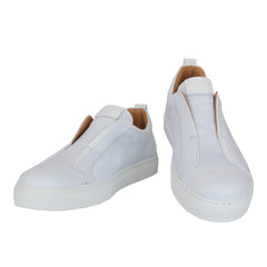 $600 Fiori Di Lusso White Leather Slip-On Sneakers - 11/10 - (FL911244)