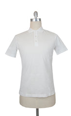 $225 Fiori Di Lusso White Solid Pique Polo - Large/52 - (FL282552)