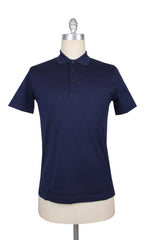 $225 Fiori Di Lusso Navy Blue Solid Pique Polo - (FL282553) - Parent
