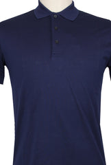 $225 Fiori Di Lusso Navy Blue Solid Pique Polo - (FL282553) - Parent
