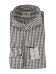 $600 Finamore Napoli Brown Check Shirt - Extra Slim - 17/43 - (FN311251)