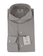 $600 Finamore Napoli Brown Check Shirt - Extra Slim - 15/38 - (FN311251)