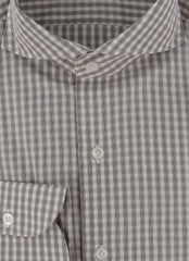$600 Finamore Napoli Brown Check Shirt - Extra Slim - (FN311251) - Parent