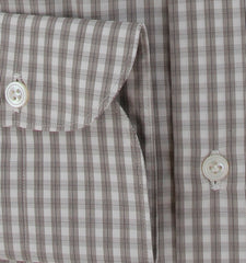 $600 Finamore Napoli Brown Check Shirt - Extra Slim - (FN311251) - Parent