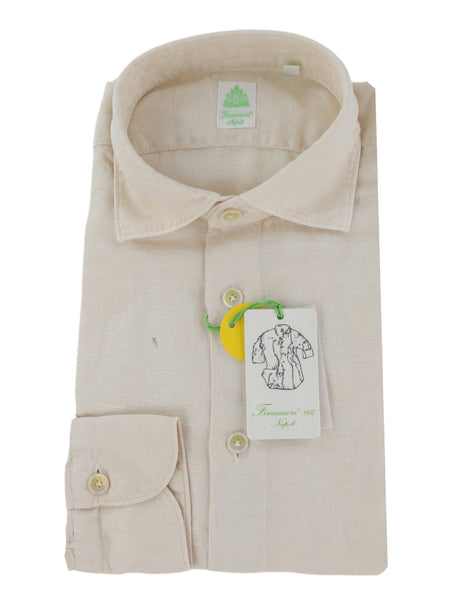 $400 Finamore Napoli Beige Fancy Linen Shirt - Extra Slim - (FN115264) - Parent