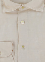 $400 Finamore Napoli Beige Fancy Linen Shirt - Extra Slim - (FN115264) - Parent