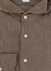 $400 Finamore Napoli Brown Linen Shirt - Extra Slim - (FN716244) - Parent