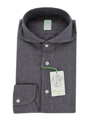 $400 Finamore Napoli Gray Linen Shirt - Extra Slim - S US/S EU - (FN716243)