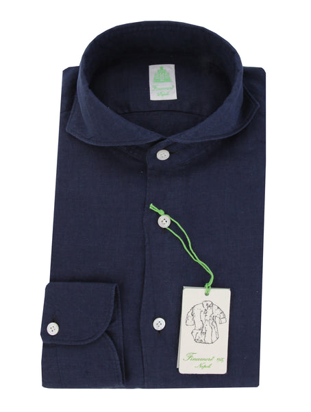 $400 Finamore Napoli Navy Blue Shirt - Extra Slim - (FN716242) - Parent