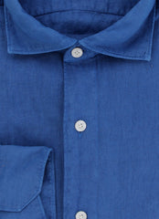 $400 Finamore Napoli Blue Linen Shirt - Extra Slim - (FN7162413) - Parent