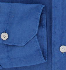 $400 Finamore Napoli Blue Linen Shirt - Extra Slim - (FN7162413) - Parent