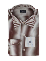 $450 Finamore Napoli Brown Striped Cotton Shirt - Slim - 15/38 - (FN222251)