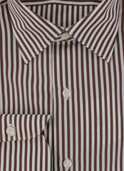 $450 Finamore Napoli Brown Striped Cotton Shirt - Slim - (FN222251) - Parent