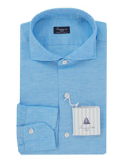 Finamore Napoli Blue Solid Linen Shirt - Slim - 15.75/40 - (FN1302412)