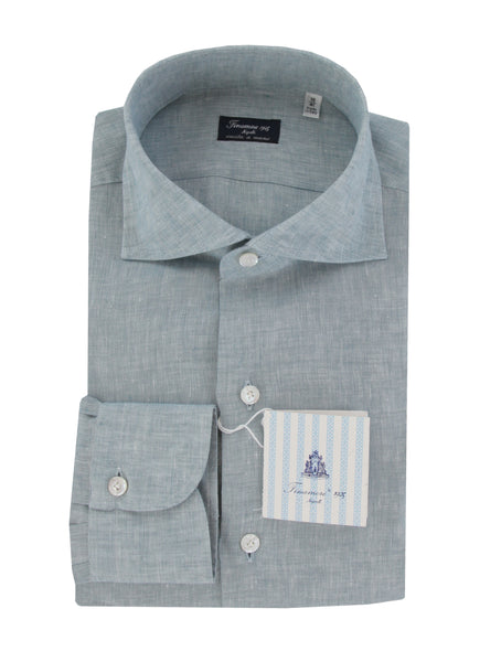 $450 Finamore Napoli Light Blue Linen Shirt - Slim - (FN8282418) - Parent
