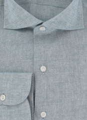 $450 Finamore Napoli Light Blue Linen Shirt - Slim - (FN8282418) - Parent