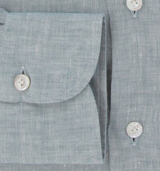 $450 Finamore Napoli Light Blue Linen Shirt - Slim - (FN8282418) - Parent