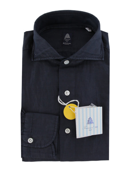 $600 Finamore Napoli Dark Blue Shirt - Slim - (FN102258) - Parent