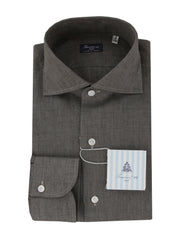 $450 Finamore Napoli Green Solid Linen Shirt - Slim - (FN1227241) - Parent