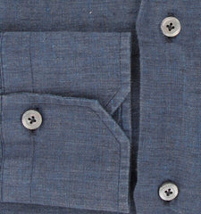 Finamore Napoli Blue Solid Linen Shirt - Slim - (FN192413) - Parent