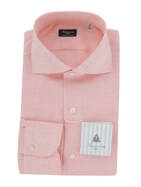 $450 Finamore Napoli Pink Solid Linen Shirt - Slim - (FN8282416) - Parent