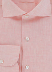 $450 Finamore Napoli Pink Solid Linen Shirt - Slim - (FN8282416) - Parent