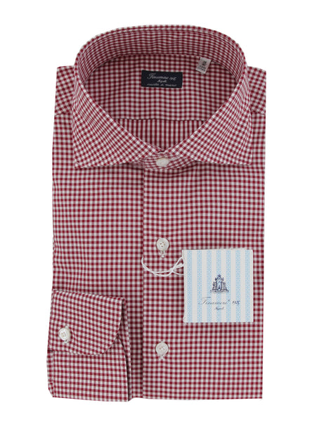 $450 Finamore Napoli Red Check Cotton Shirt - Slim - (FN127249) - Parent