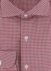 $450 Finamore Napoli Red Check Cotton Shirt - Slim - (FN127249) - Parent