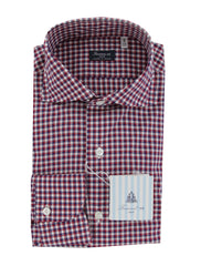 $450 Finamore Napoli Red Check Cotton Shirt - Slim - 16/41 - (FN1272410)
