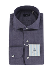 $450 Finamore Napoli Dark Blue Cotton Shirt - Slim - 15.75/40 - (FN1227248)