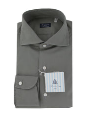 $450 Finamore Napoli Gray Solid Cotton Shirt - Slim - 15.5/39 - (FN1272414)