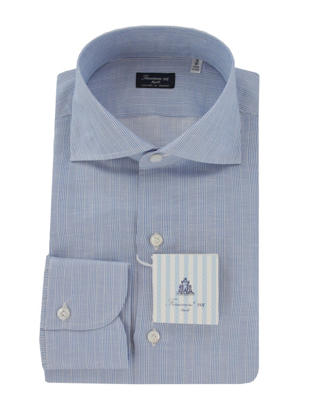 $600 Finamore Napoli Light Blue Striped Carlo Riva 180/2 Shirt - Slim - (FN8282412) - Parent