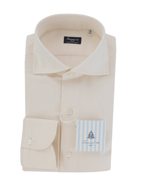 $450 Finamore Napoli Off White Flannel Shirt - Slim - (FN8282414) - Parent