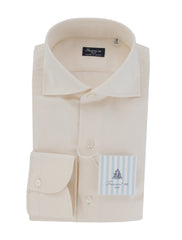 $450 Finamore Napoli Off White Flannel Shirt - Slim - (FN8282414) - Parent