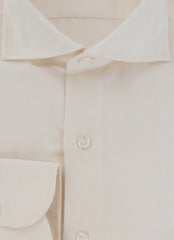 $450 Finamore Napoli Off White Flannel Shirt - Slim - (FN8282414) - Parent