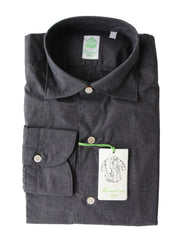 Finamore Napoli Dark Gray Cotton Shirt - Extra Slim - 14.5/37 - (FN5122216)