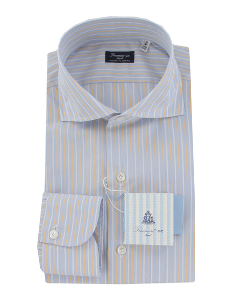 $450 Finamore Napoli Light Blue Striped Shirt - Slim - (FN127243) - Parent