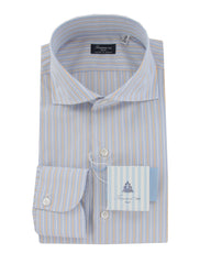 $450 Finamore Napoli Light Blue Striped Shirt - Slim - (FN127243) - Parent