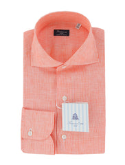 $450 Finamore Napoli Orange Striped Linen Shirt - Slim - 15.5/39 - (FN1272420)