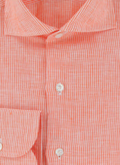 $450 Finamore Napoli Orange Striped Linen Shirt - Slim - (FN1272420) - Parent
