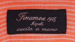 $450 Finamore Napoli Orange Striped Linen Shirt - Slim - (FN1272420) - Parent