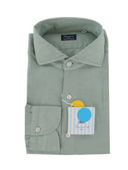 $600 Finamore Napoli Green Linen Blend Shirt - Slim - 16/41 - (FN102257)