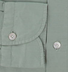 $600 Finamore Napoli Green Linen Blend Shirt - Slim - (FN102257) - Parent