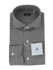 $450 Finamore Napoli Black Micro-Check Shirt - Slim - 15.75/40 - (FN12272410)