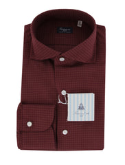 $450 Finamore Napoli Burgundy Red Cotton Shirt - Slim - 16/41 - (FN828248)